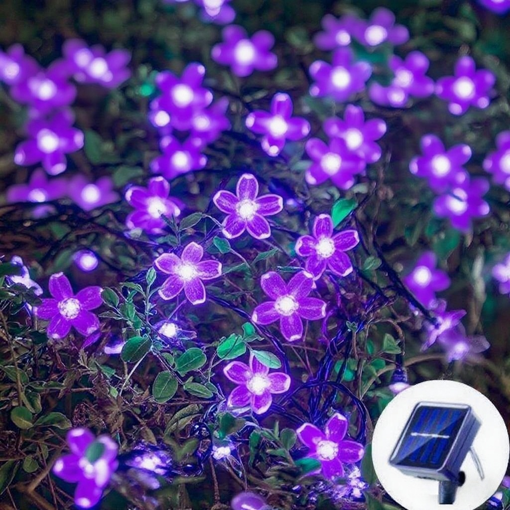 (RGB) Solar Cherry Garden Blossom Flower Lights Garlands String Lights Solar Outdoor Waterproof Lawn Pathway Christmas Decoration Lamp