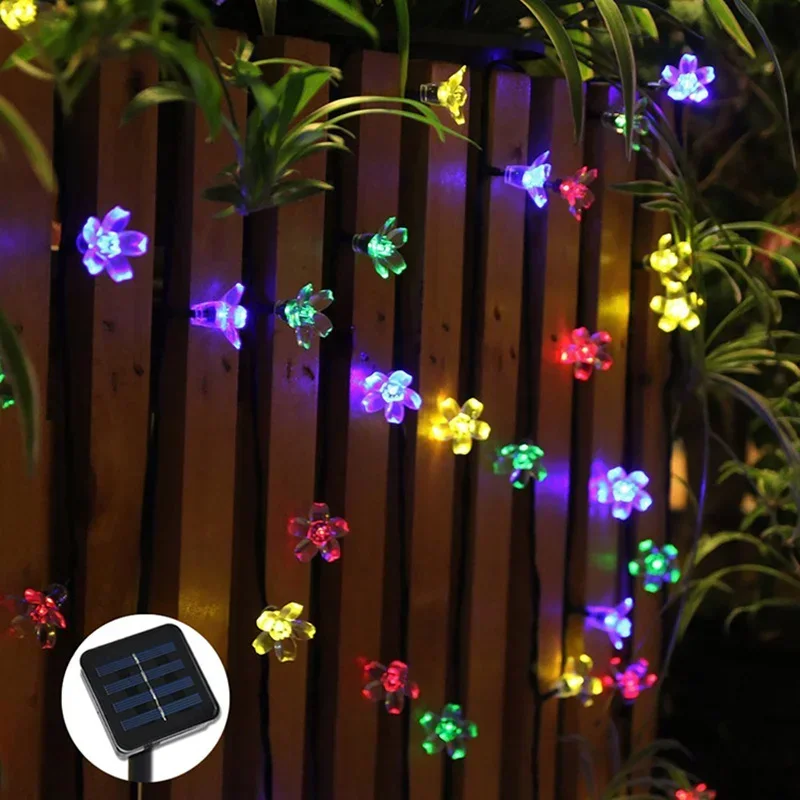 (RGB) Solar Cherry Garden Blossom Flower Lights Garlands String Lights Solar Outdoor Waterproof Lawn Pathway Christmas Decoration Lamp