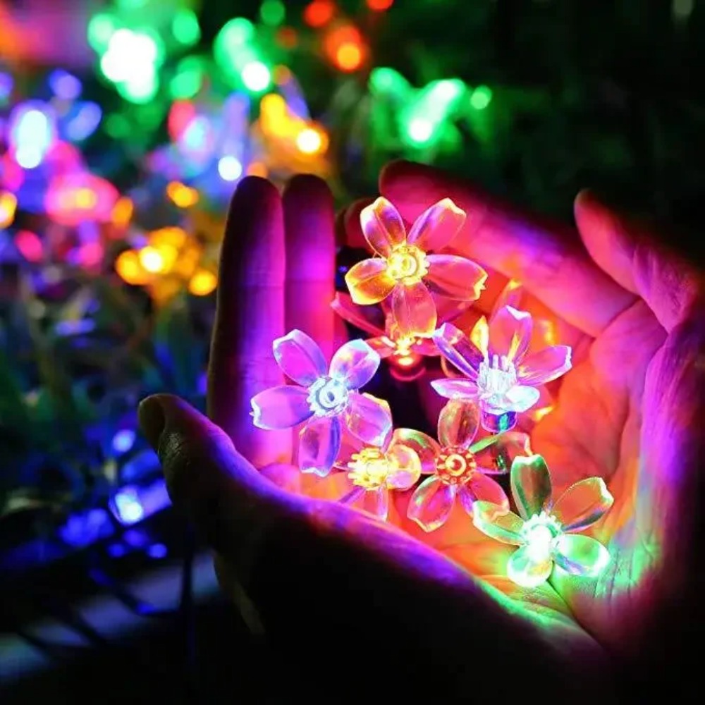 (RGB) Solar Cherry Garden Blossom Flower Lights Garlands String Lights Solar Outdoor Waterproof Lawn Pathway Christmas Decoration Lamp