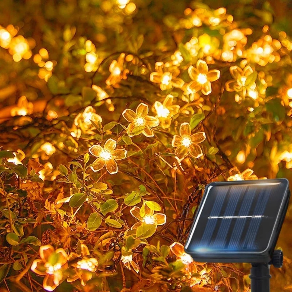 (RGB) Solar Cherry Garden Blossom Flower Lights Garlands String Lights Solar Outdoor Waterproof Lawn Pathway Christmas Decoration Lamp