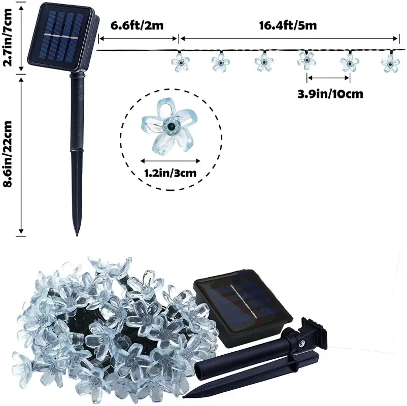 (RGB) Solar Cherry Garden Blossom Flower Lights Garlands String Lights Solar Outdoor Waterproof Lawn Pathway Christmas Decoration Lamp