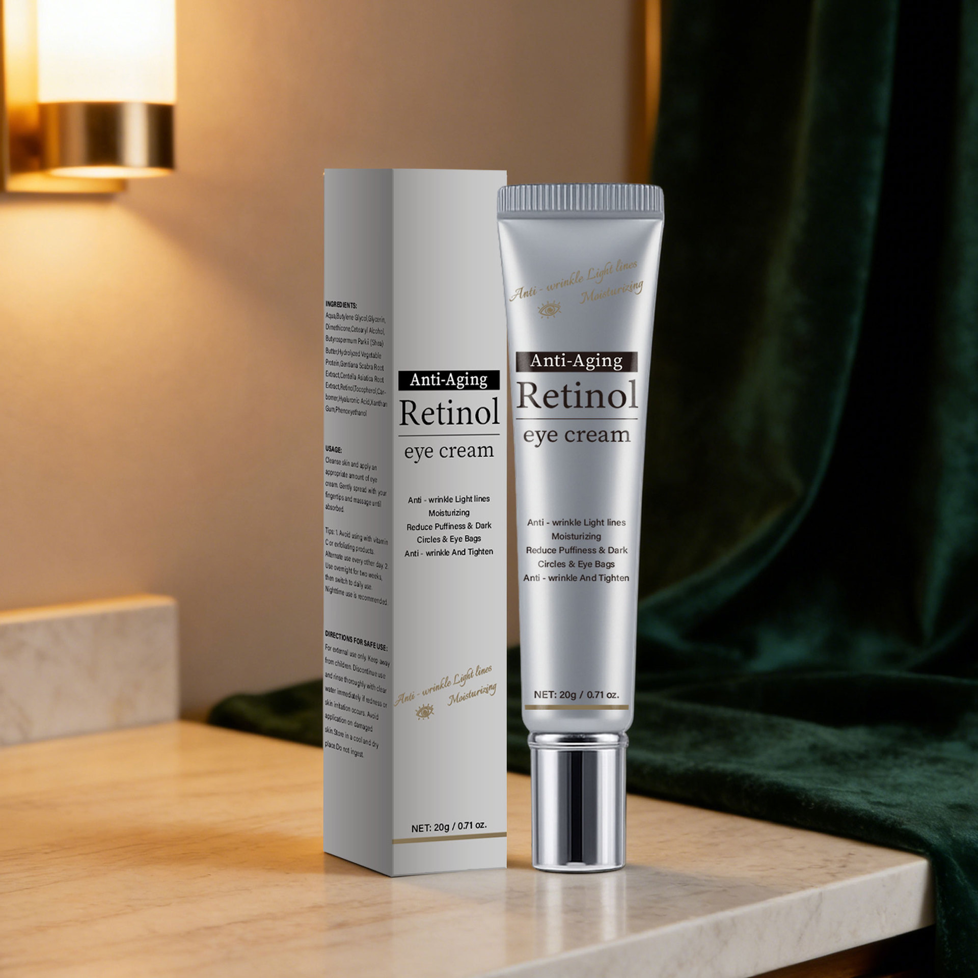 Anti Aging Retinol Eye Tightener Cream For Firming Smoothing And Reducing Fine Lines Eye Contour Treatment 20g