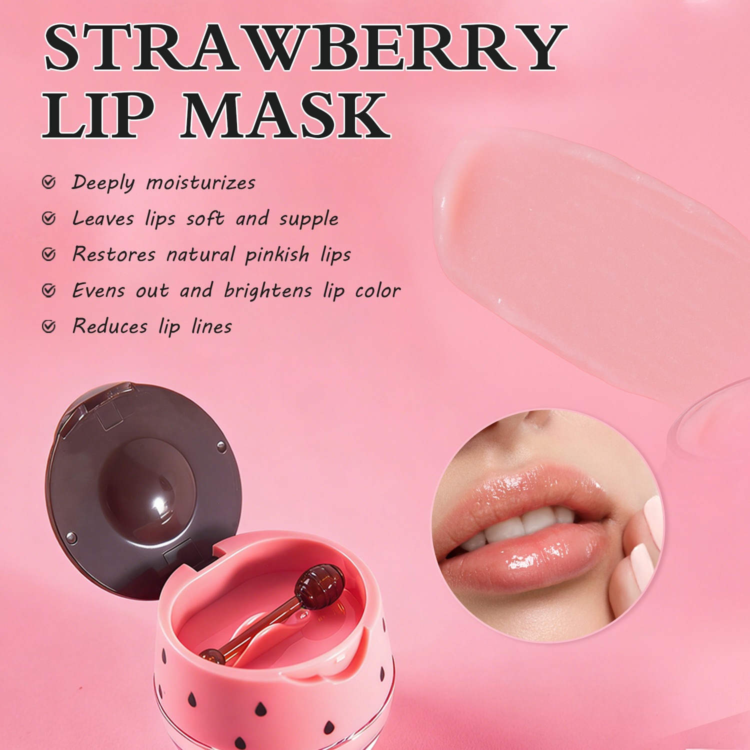 Strawberry Lip Mask For Moisturizing Softening And Repairing Dry Chapped Lips Overnight Treatment 8g