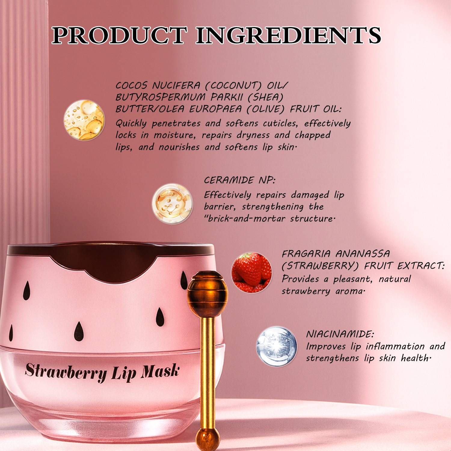 Strawberry Lip Mask For Moisturizing Softening And Repairing Dry Chapped Lips Overnight Treatment 8g