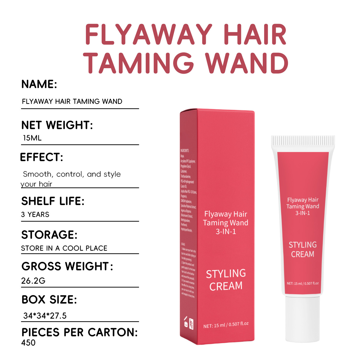 Hair Styling Stick Smoothing Frizz Control Shape Hold Daily Hair Care 15ml