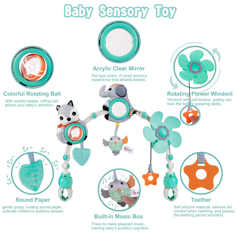 (deer 999) Baby Stroller Arch Toy Baby Crib Mobile Musical Animal Foldable Travel Car Seat Activity Bouncers Pram for Newborn Sensory Toy