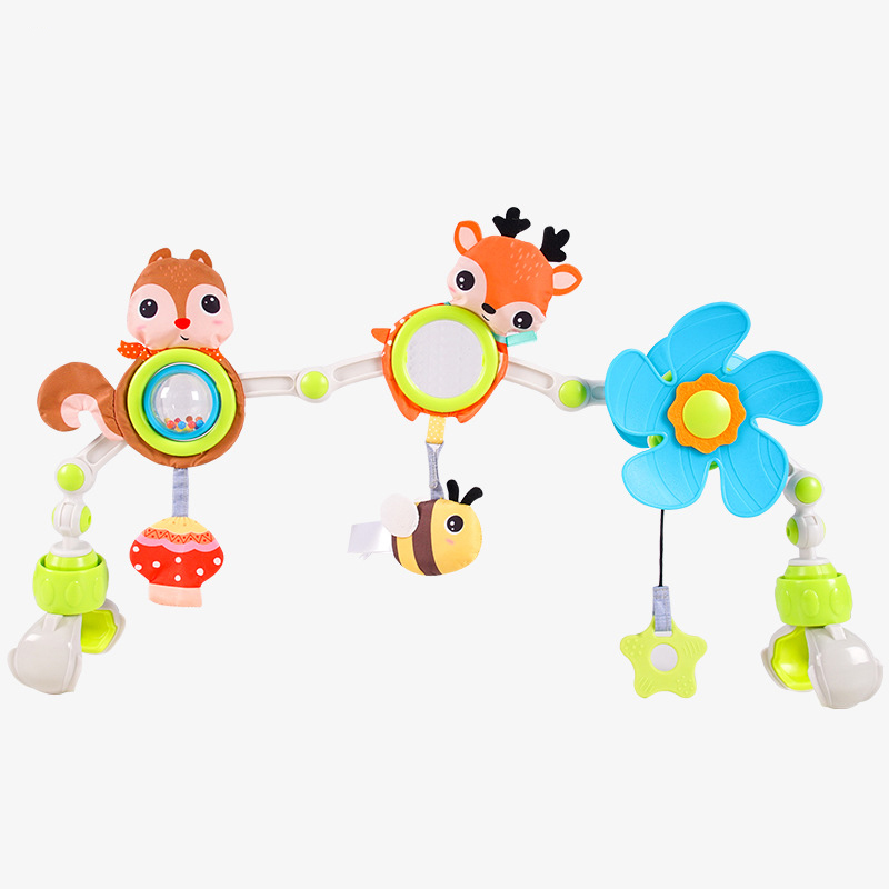 (deer 999) Baby Stroller Arch Toy Baby Crib Mobile Musical Animal Foldable Travel Car Seat Activity Bouncers Pram for Newborn Sensory Toy
