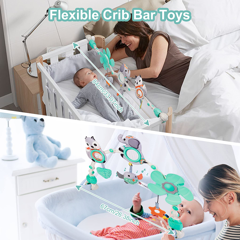 (deer 999) Baby Stroller Arch Toy Baby Crib Mobile Musical Animal Foldable Travel Car Seat Activity Bouncers Pram for Newborn Sensory Toy