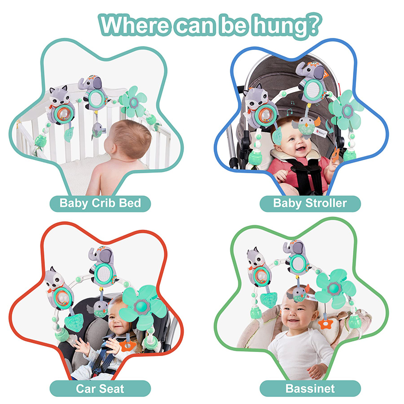 (deer 999) Baby Stroller Arch Toy Baby Crib Mobile Musical Animal Foldable Travel Car Seat Activity Bouncers Pram for Newborn Sensory Toy