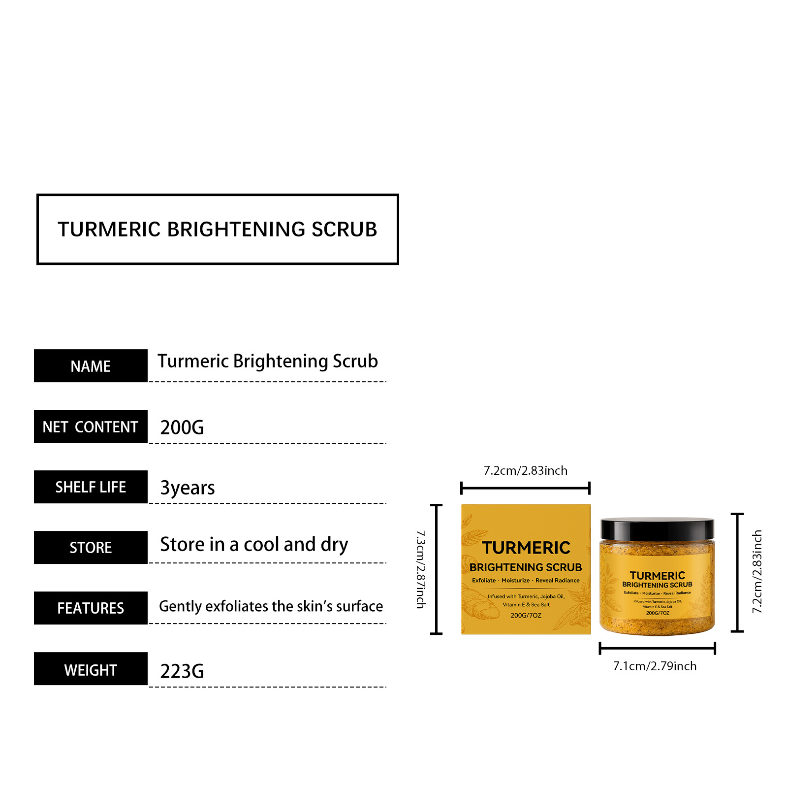 Turmeric Body Scrub Exfoliating Cleansing Moisturizing Delicate Refreshing Smooth Soft Skin Pore Care