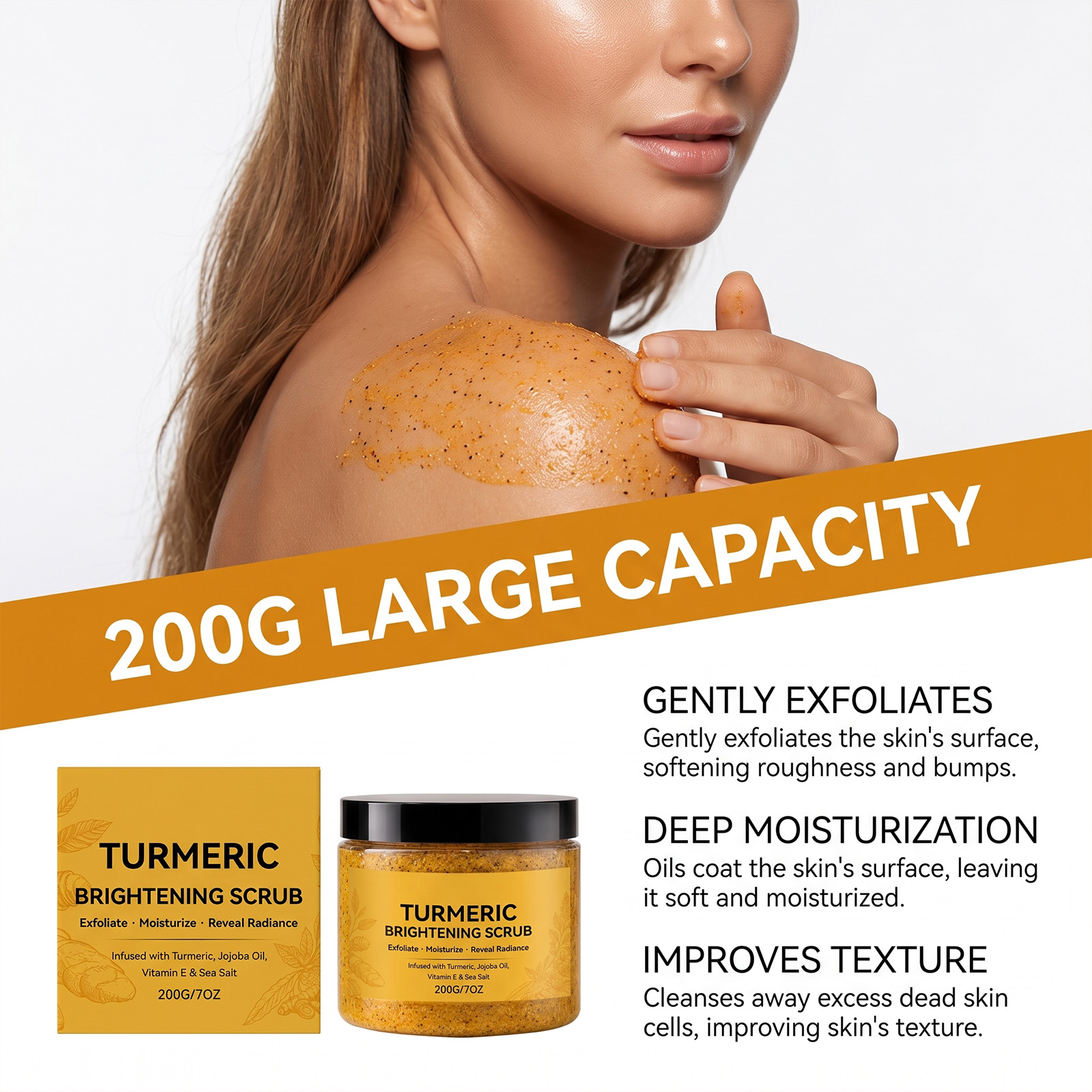 Turmeric Body Scrub Exfoliating Cleansing Moisturizing Delicate Refreshing Smooth Soft Skin Pore Care