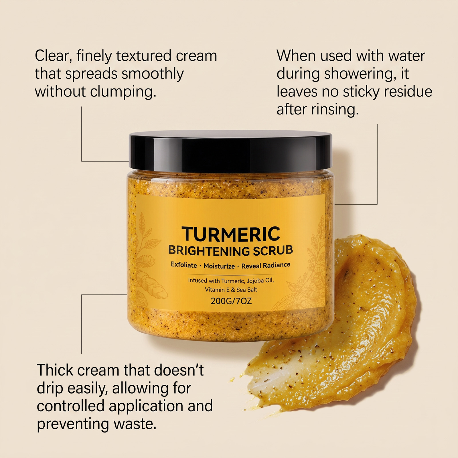 Turmeric Body Scrub Exfoliating Cleansing Moisturizing Delicate Refreshing Smooth Soft Skin Pore Care