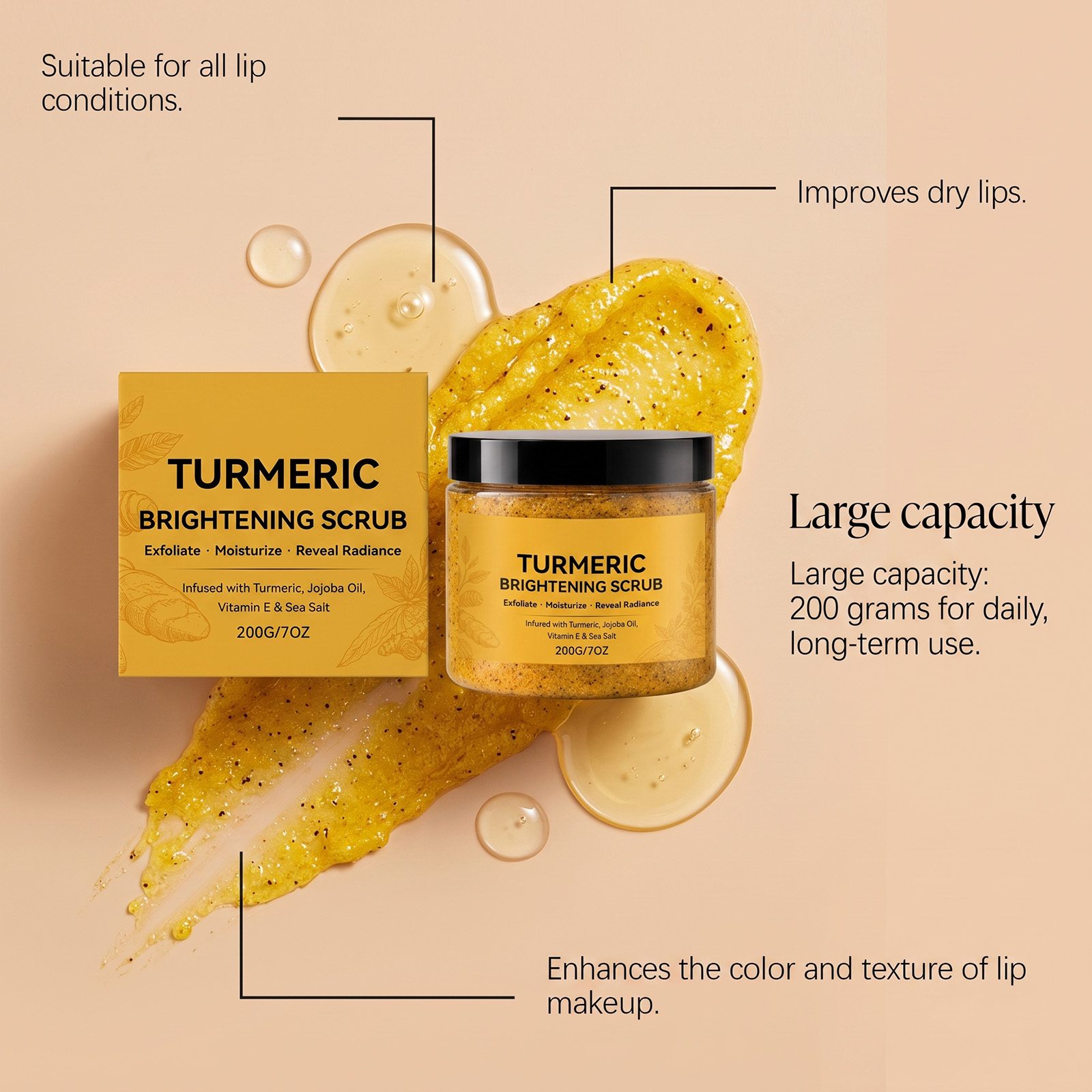 Turmeric Body Scrub Exfoliating Cleansing Moisturizing Delicate Refreshing Smooth Soft Skin Pore Care