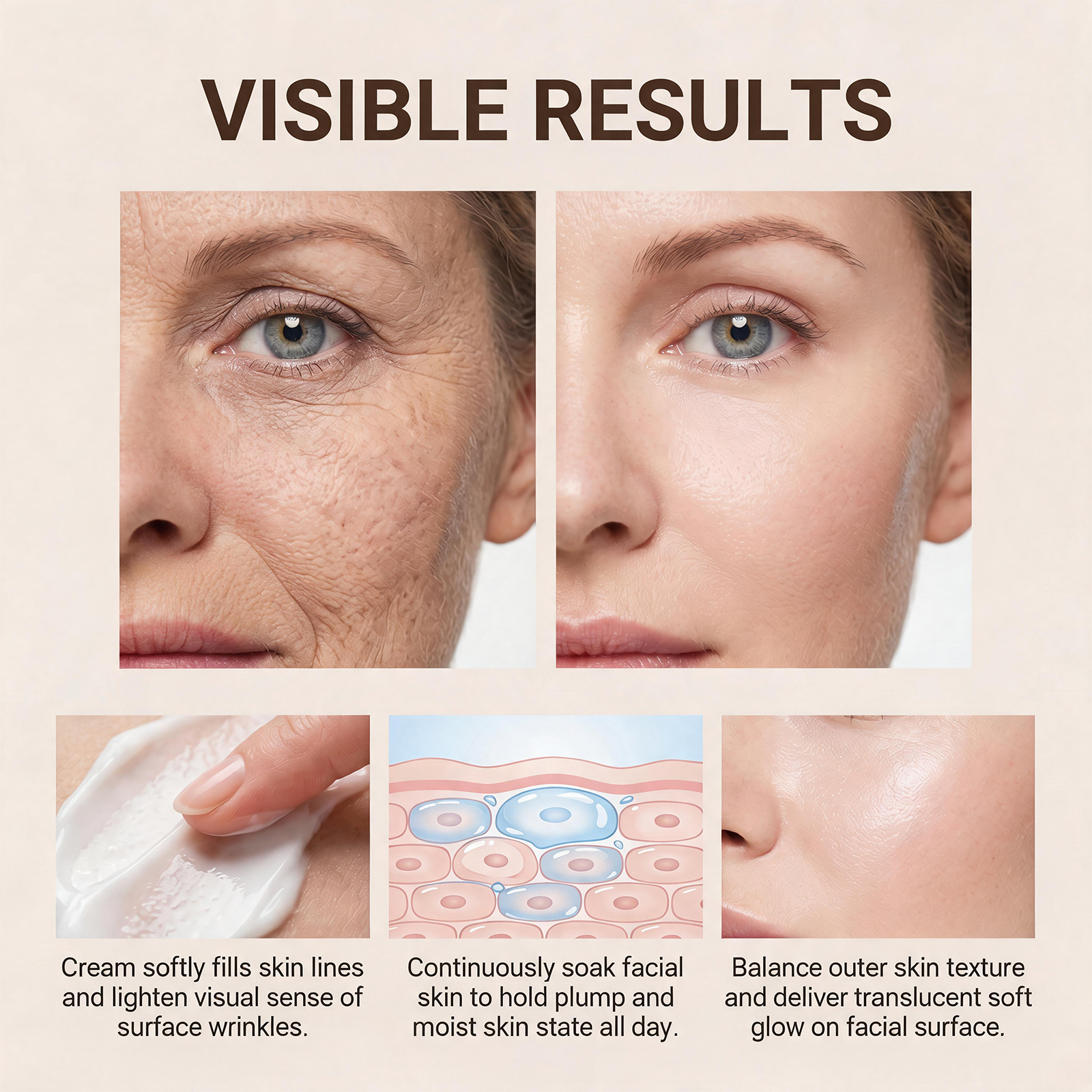 Facial Cream Moisturizing Nourishing Soft Smooth Wrinkle Gentle Daily Skin Care Lotion Treat