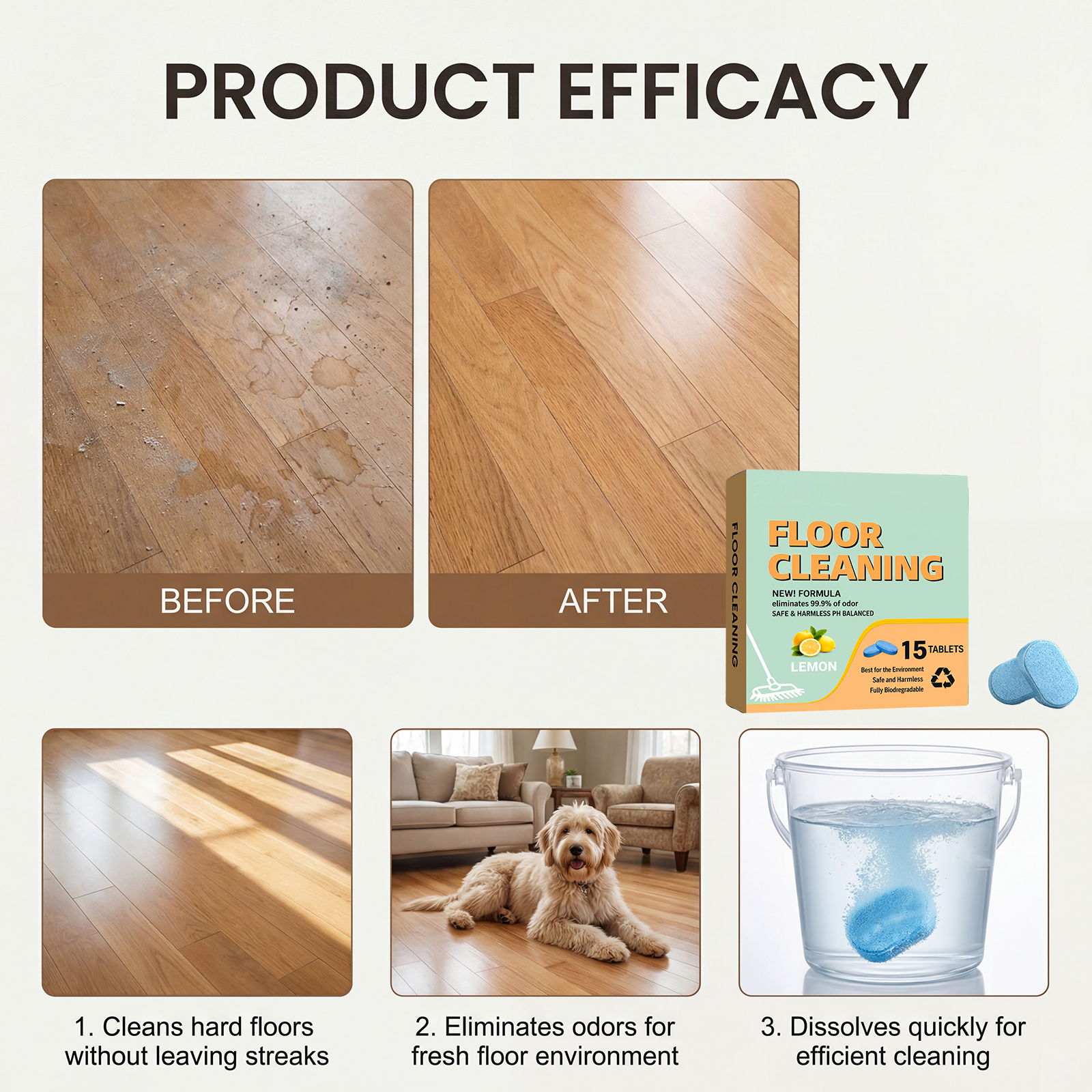 Floor Cleaning Tablets Daily Clean Remove Scale Cut Odor Fresh Fragrance Clean Household Care