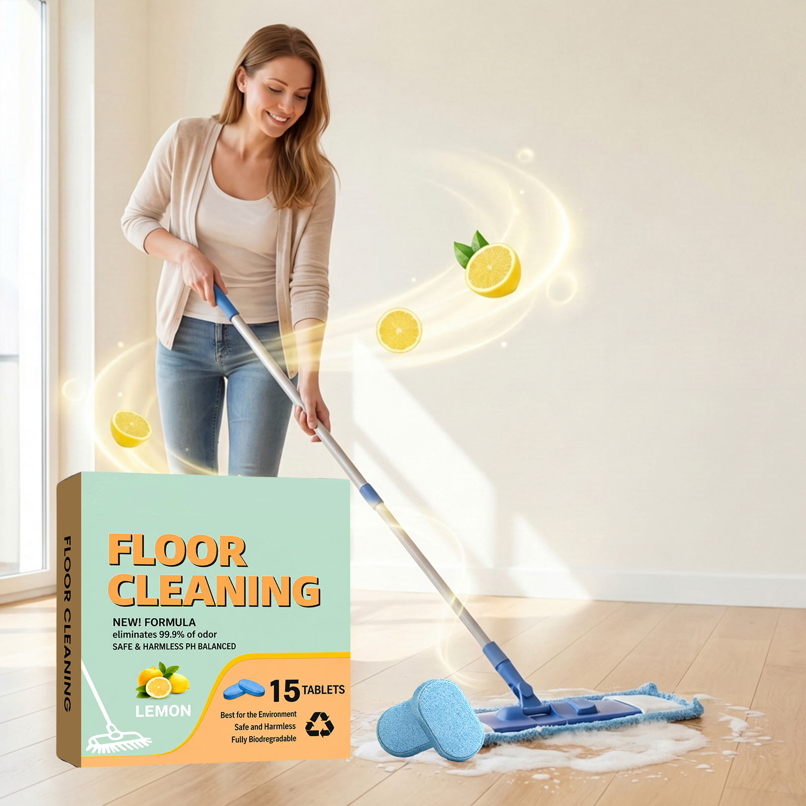 Floor Cleaning Tablets Daily Clean Remove Scale Cut Odor Fresh Fragrance Clean Household Care