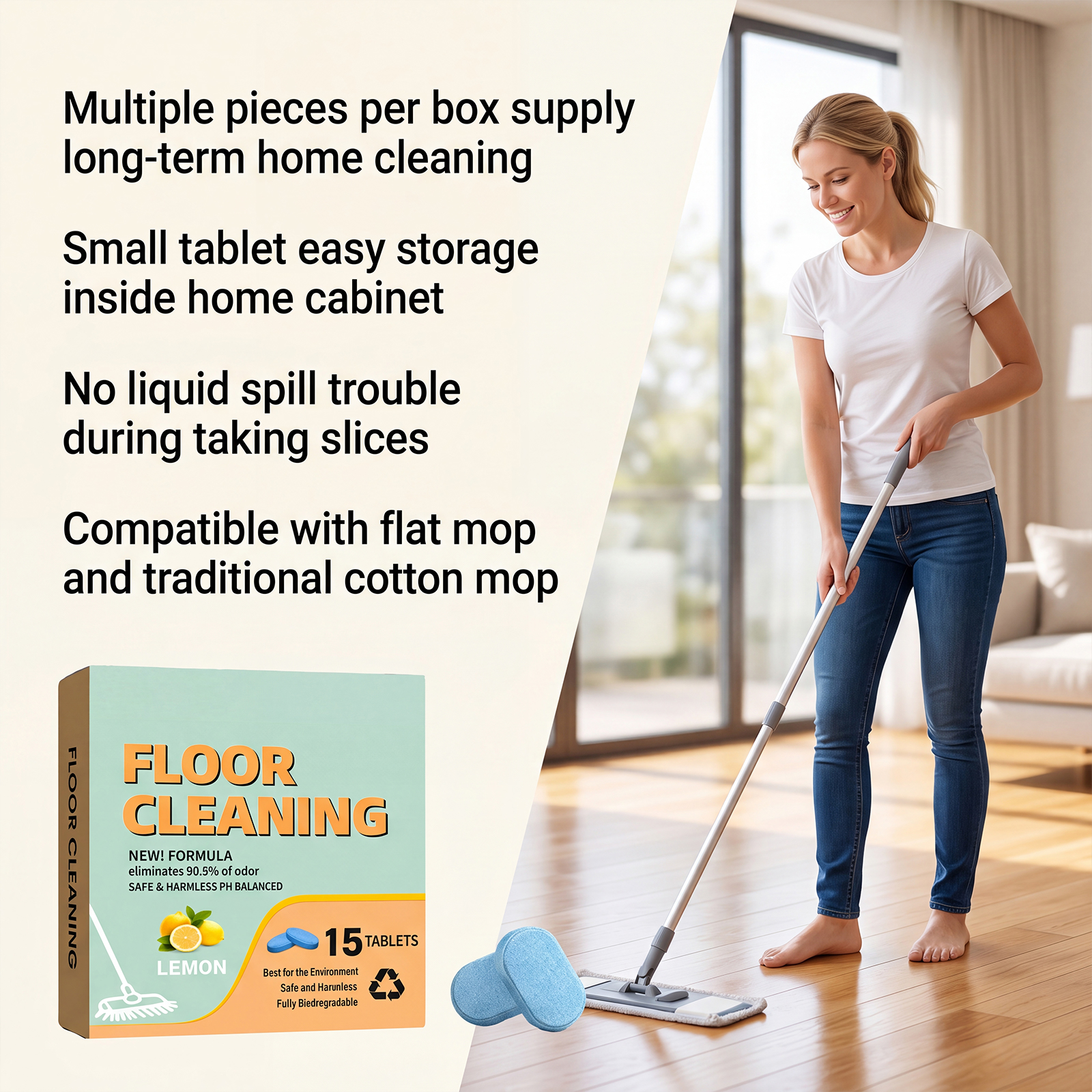 Floor Cleaning Tablets Daily Clean Remove Scale Cut Odor Fresh Fragrance Clean Household Care