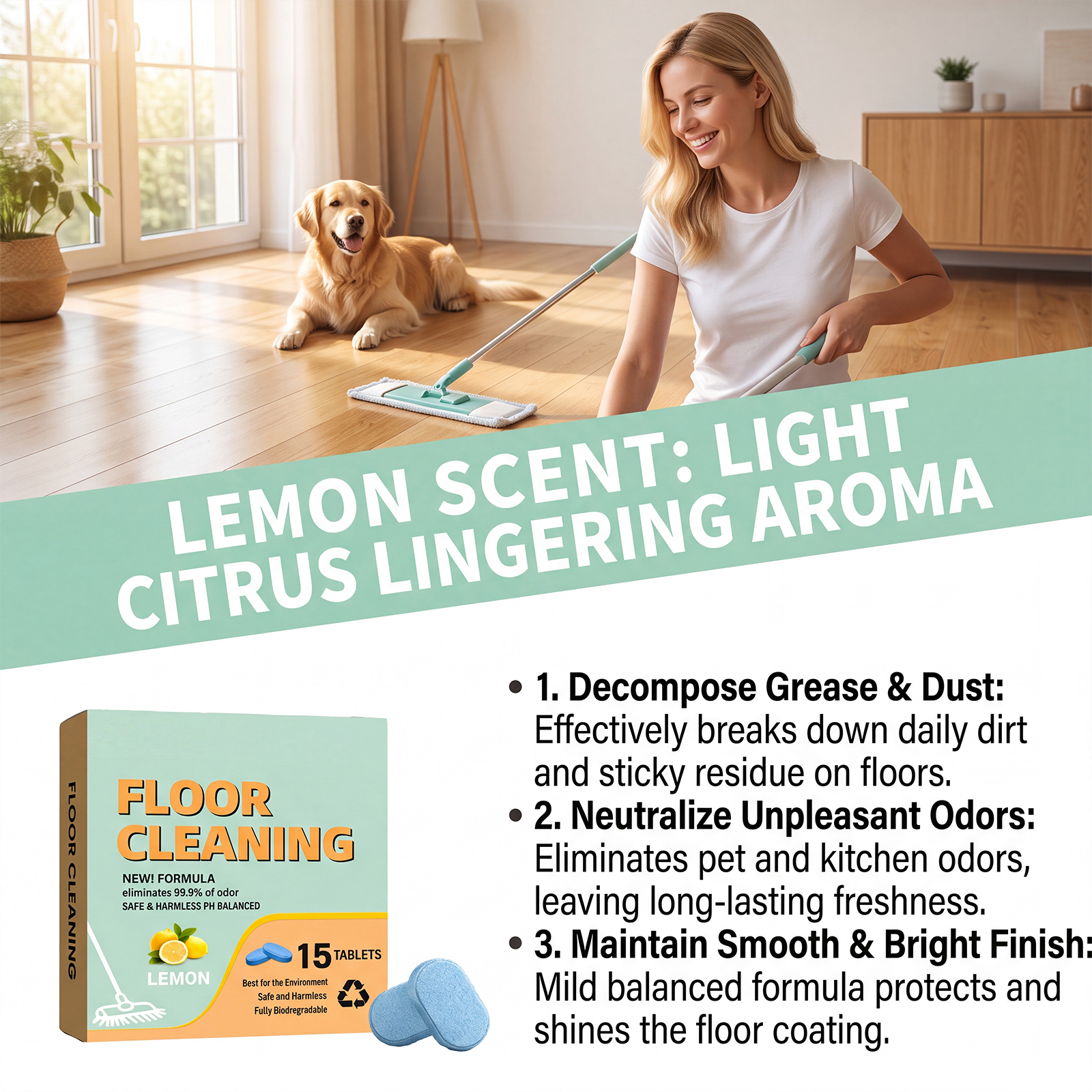 Floor Cleaning Tablets Daily Clean Remove Scale Cut Odor Fresh Fragrance Clean Household Care