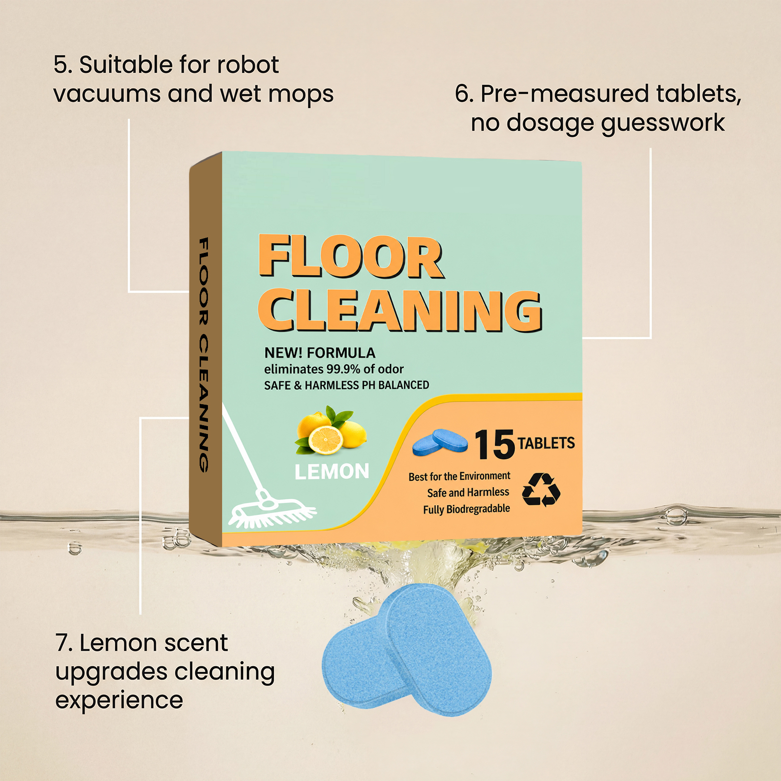 Floor Cleaning Tablets Daily Clean Remove Scale Cut Odor Fresh Fragrance Clean Household Care