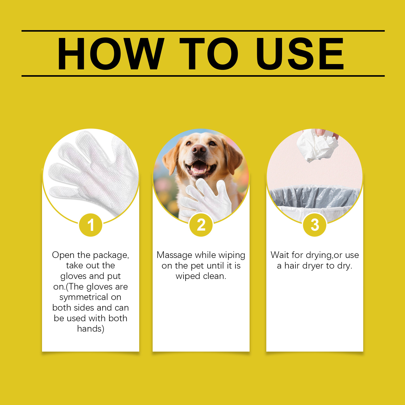 Pet Cleaning Gloves Disposable Rinse Free Convenient Daily Care For Cats And Dogs