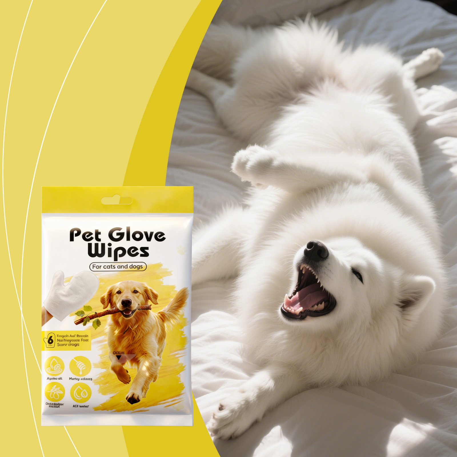 Pet Cleaning Gloves Disposable Rinse Free Convenient Daily Care For Cats And Dogs