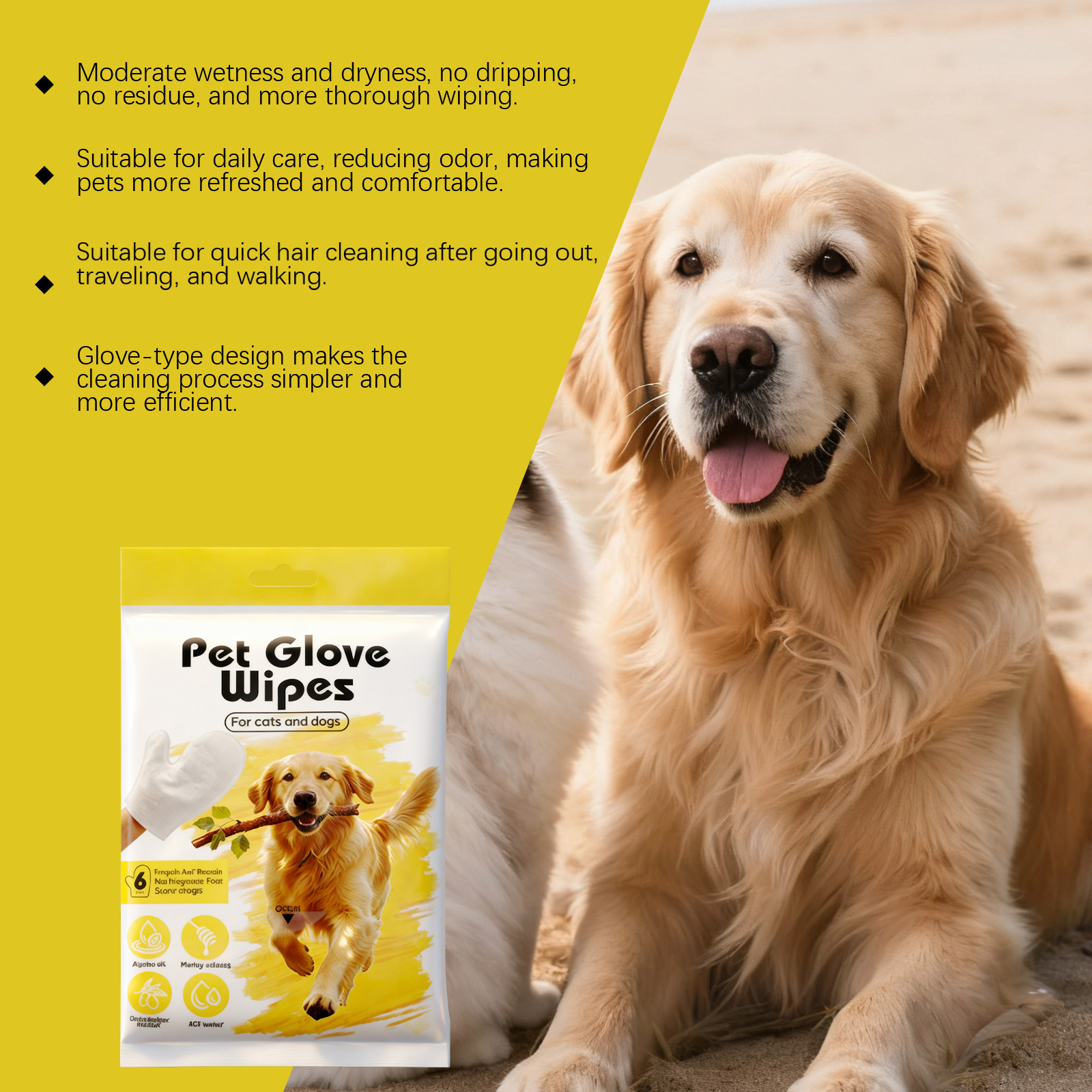 Pet Cleaning Gloves Disposable Rinse Free Convenient Daily Care For Cats And Dogs