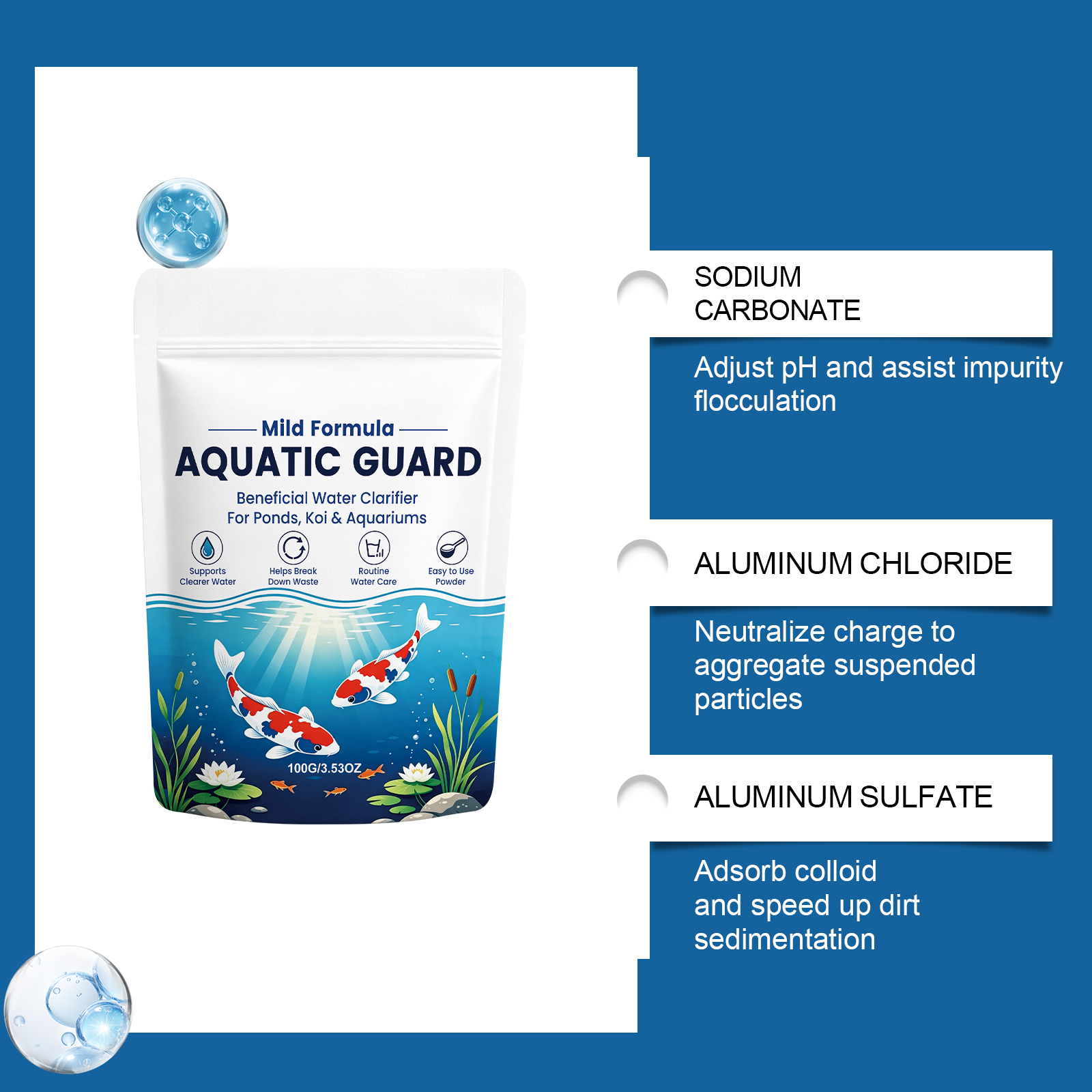 Water Clarifying Powder Easy Dissolve Clear Water Mild Formula Safe Water Quality Swimming Pool Fish Pond Landscape Pond