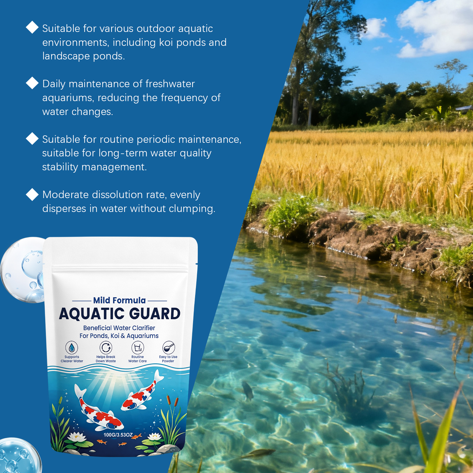 Water Clarifying Powder Easy Dissolve Clear Water Mild Formula Safe Water Quality Swimming Pool Fish Pond Landscape Pond