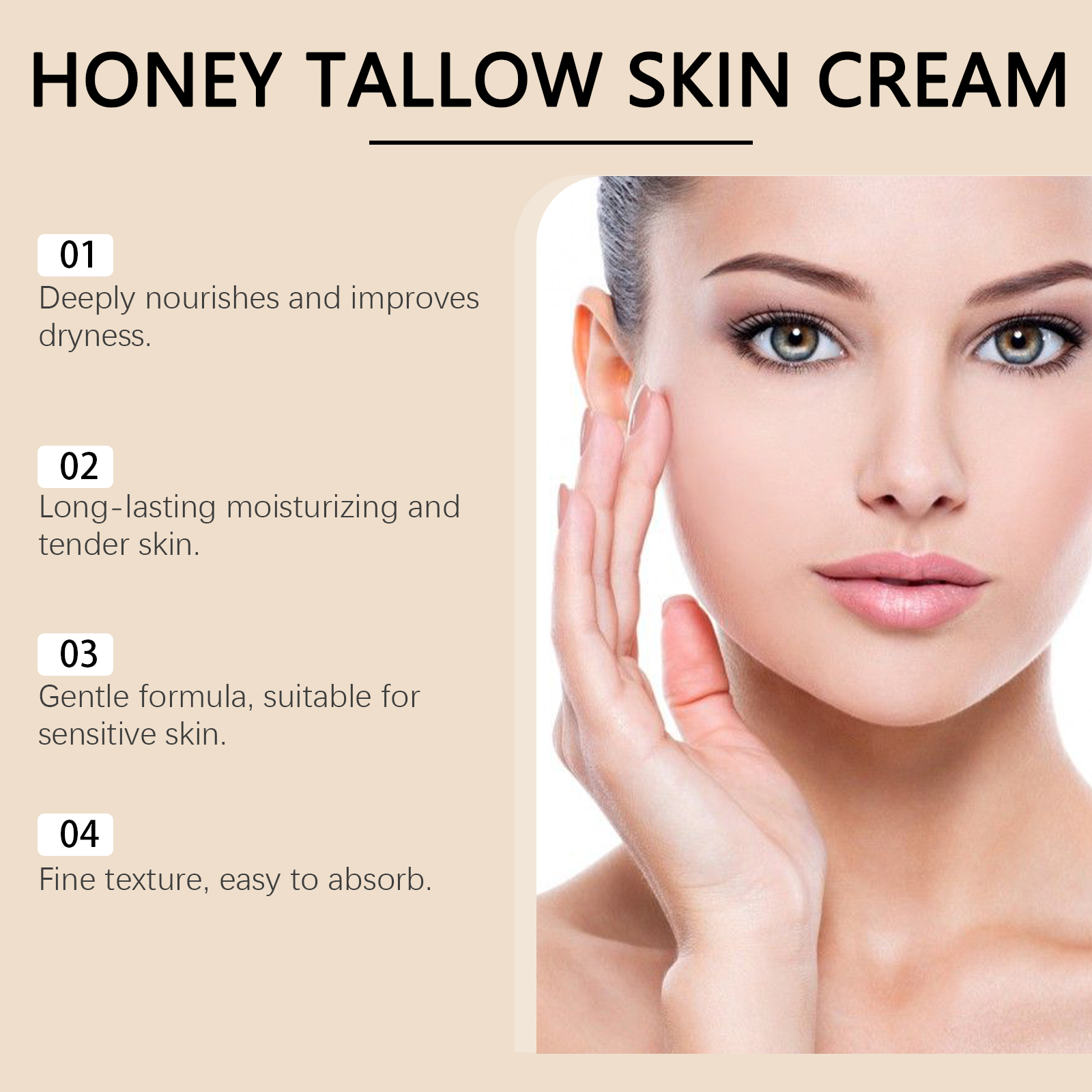 Beef Tallow Honey Cream Deep Nourish Improve Smooth Skin Moisturize Soften Body Lotion
