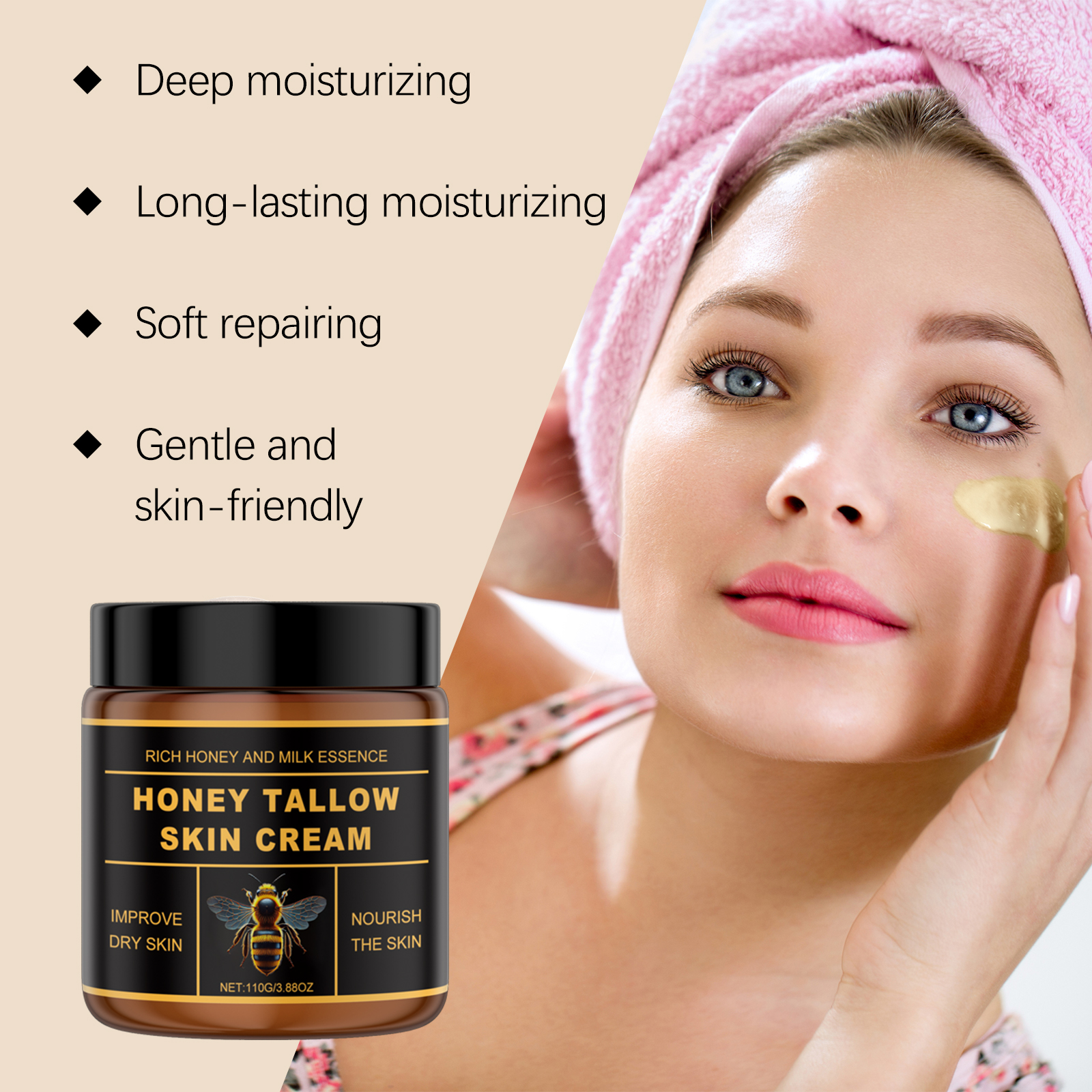 Beef Tallow Honey Cream Deep Nourish Improve Smooth Skin Moisturize Soften Body Lotion