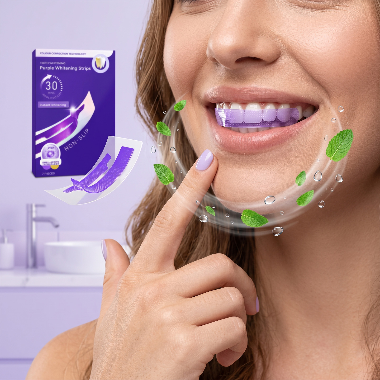 Purple Glossy Teeth Strips Mild Clean Tooth Surface Protect Oral Fresh Confident Smile Convenient Care Patch
