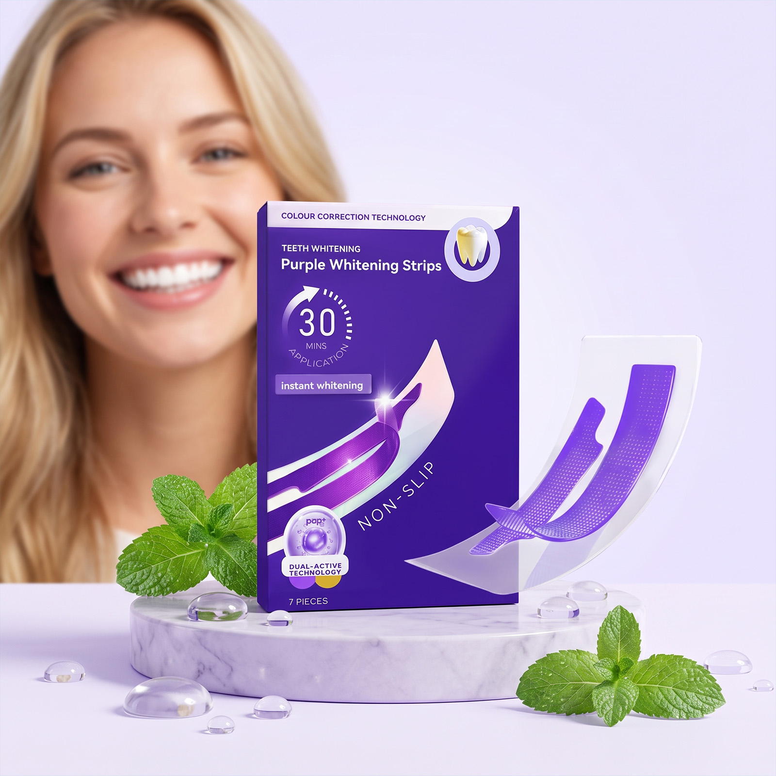 Purple Glossy Teeth Strips Mild Clean Tooth Surface Protect Oral Fresh Confident Smile Convenient Care Patch
