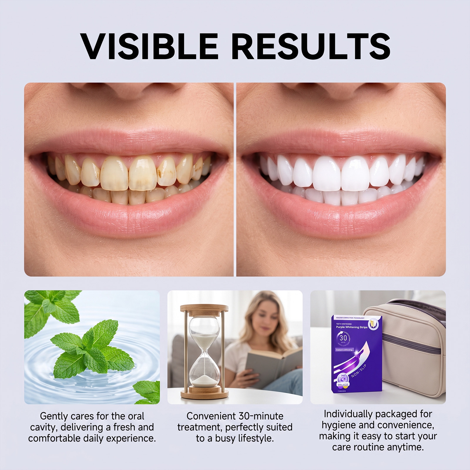 Purple Glossy Teeth Strips Mild Clean Tooth Surface Protect Oral Fresh Confident Smile Convenient Care Patch