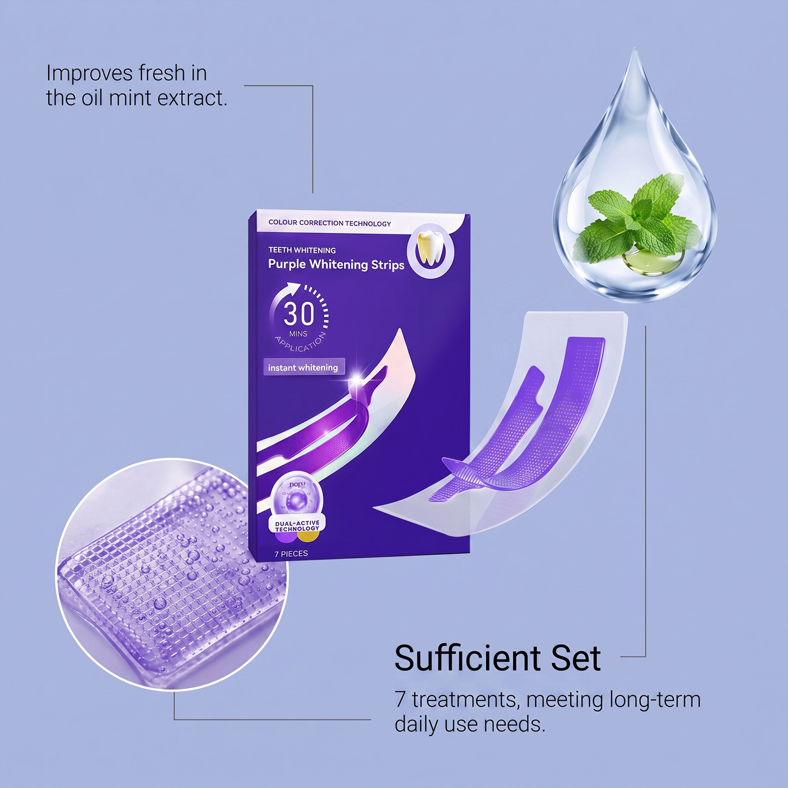 Purple Glossy Teeth Strips Mild Clean Tooth Surface Protect Oral Fresh Confident Smile Convenient Care Patch