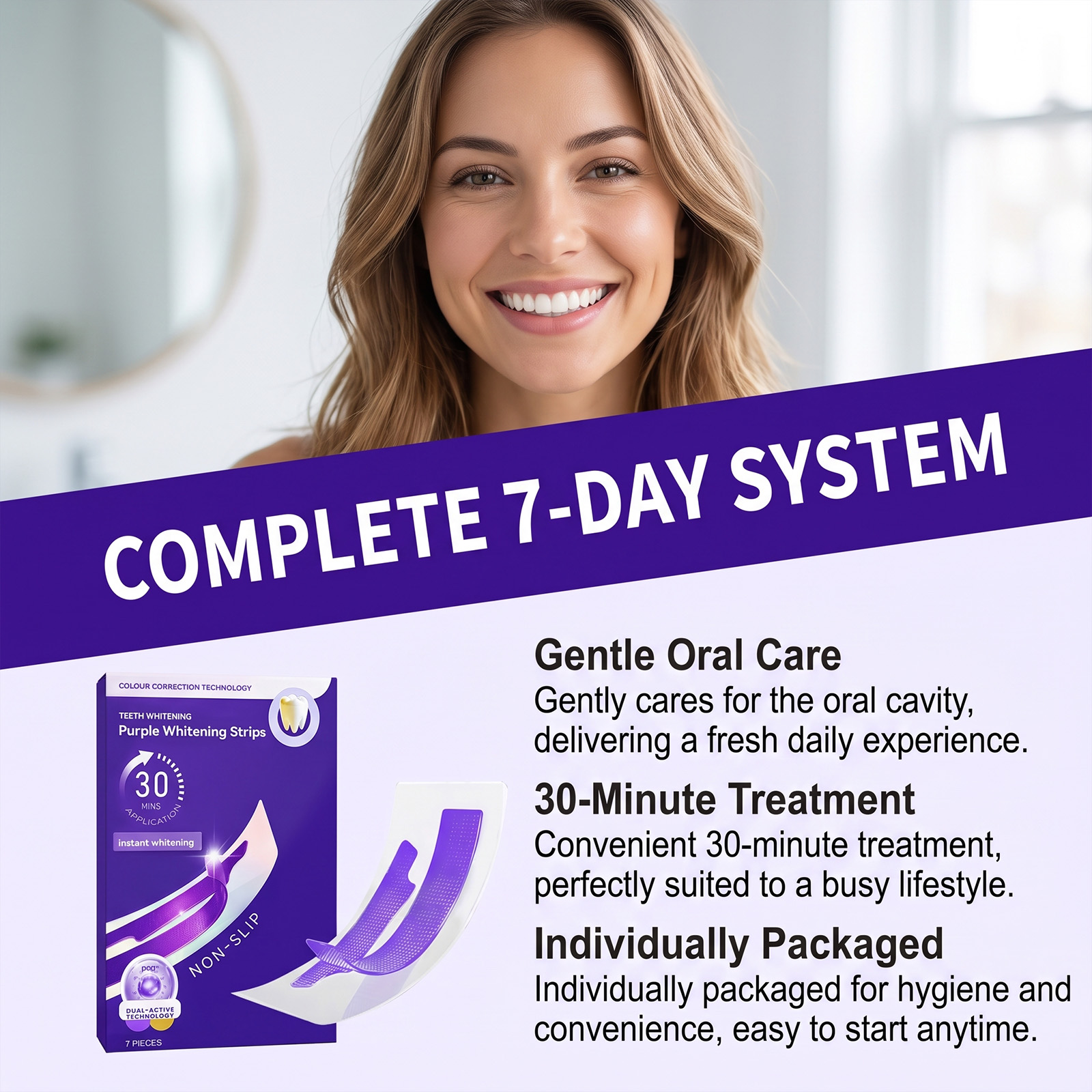 Purple Glossy Teeth Strips Mild Clean Tooth Surface Protect Oral Fresh Confident Smile Convenient Care Patch