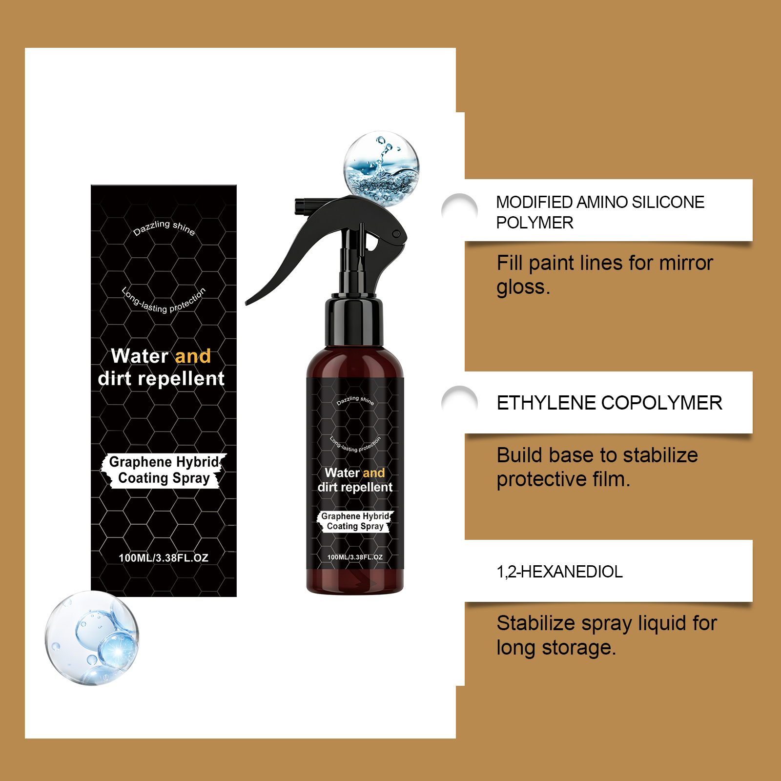 Automobile Graphene Coating Spray Care Car Surface Hydrophobic Maintenance Gloss Clean Sight Definition Clarity