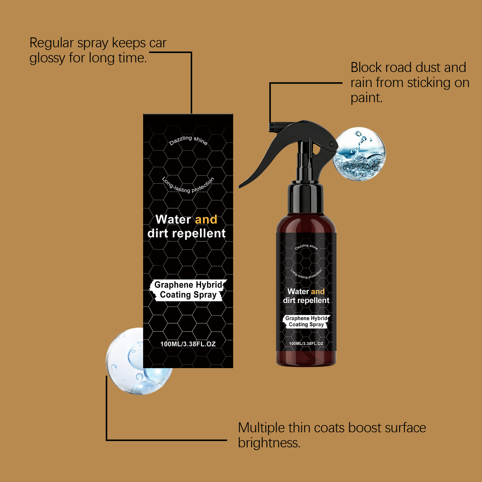 Automobile Graphene Coating Spray Care Car Surface Hydrophobic Maintenance Gloss Clean Sight Definition Clarity