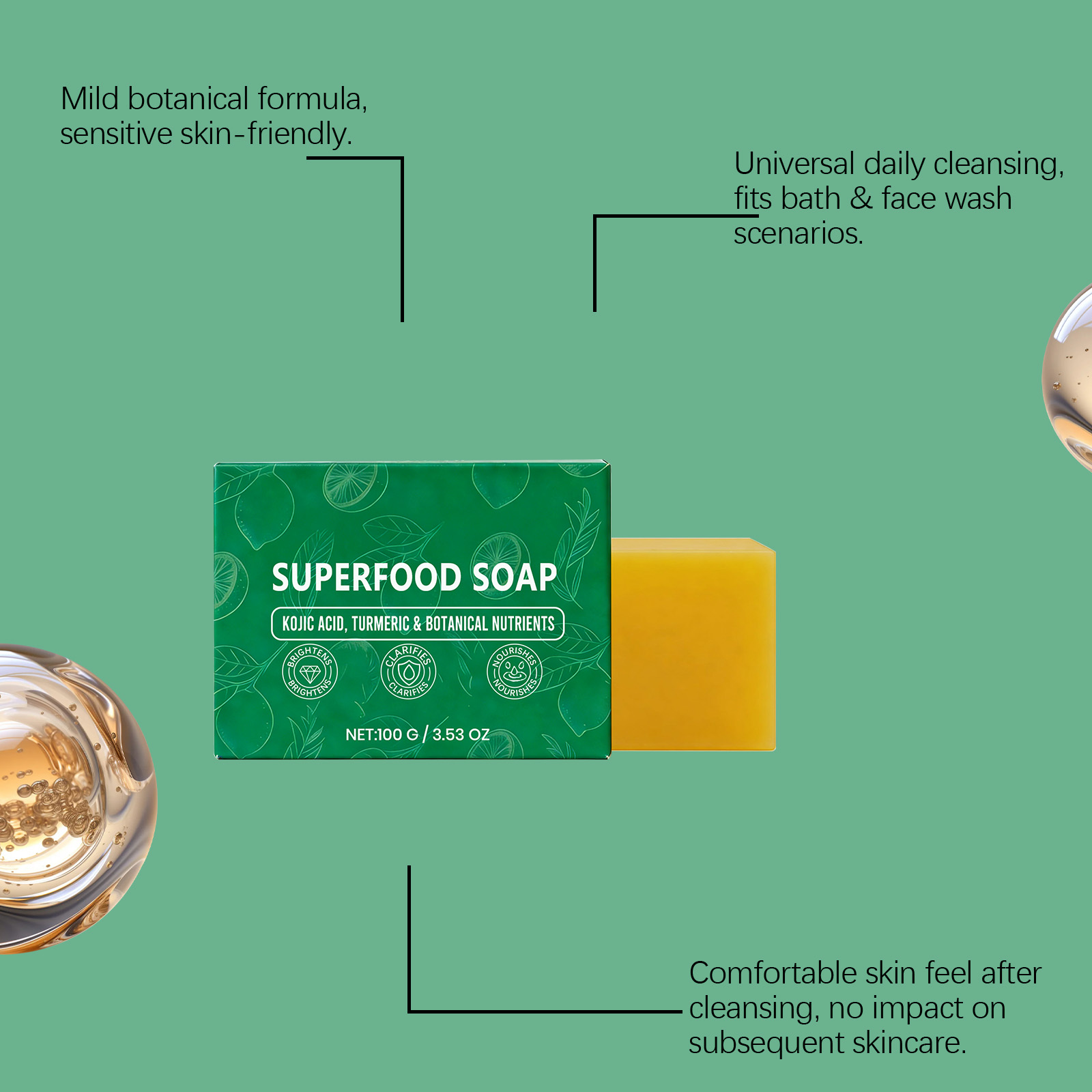 Plant Essence Soap Gentle Moisturizing Cleansing Refreshing Oil‑Control Delicate For Skin Purify Impurities Of Facial Complexion