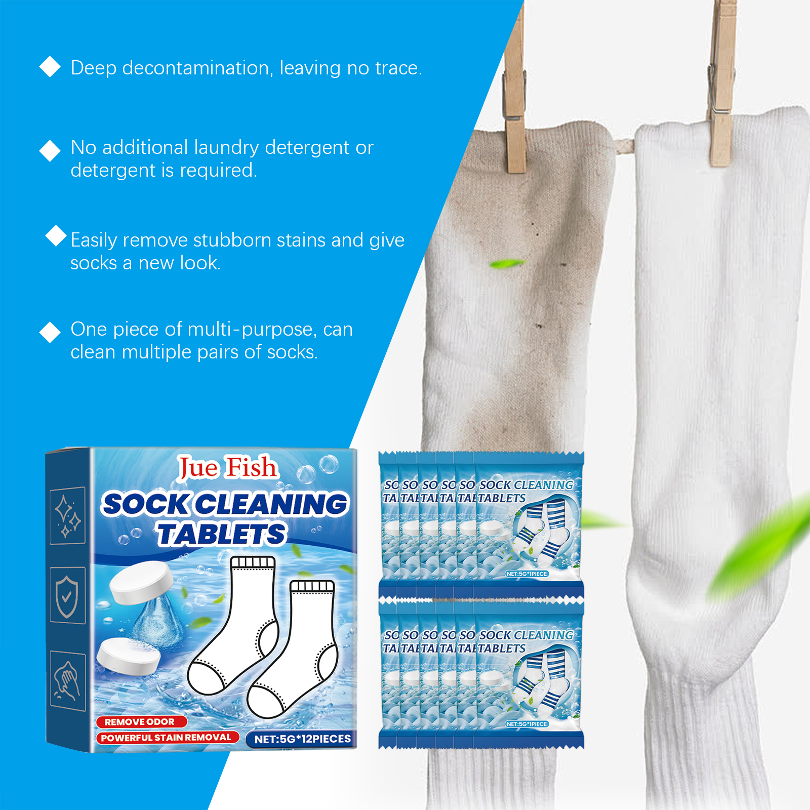 Sock Cleaning Effervescent Tablets Deep Cleansing Stain Remover Brightening Deodorizing For Laundry Home Use