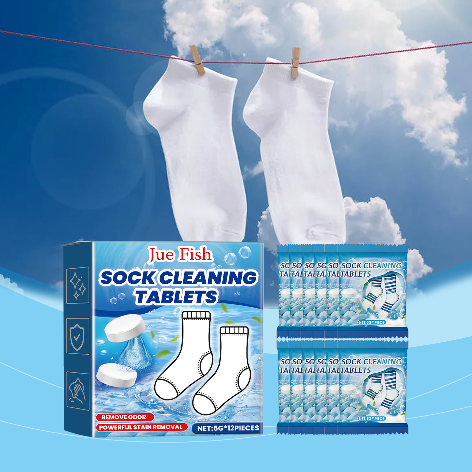 Sock Cleaning Effervescent Tablets Deep Cleansing Stain Remover Brightening Deodorizing For Laundry Home Use