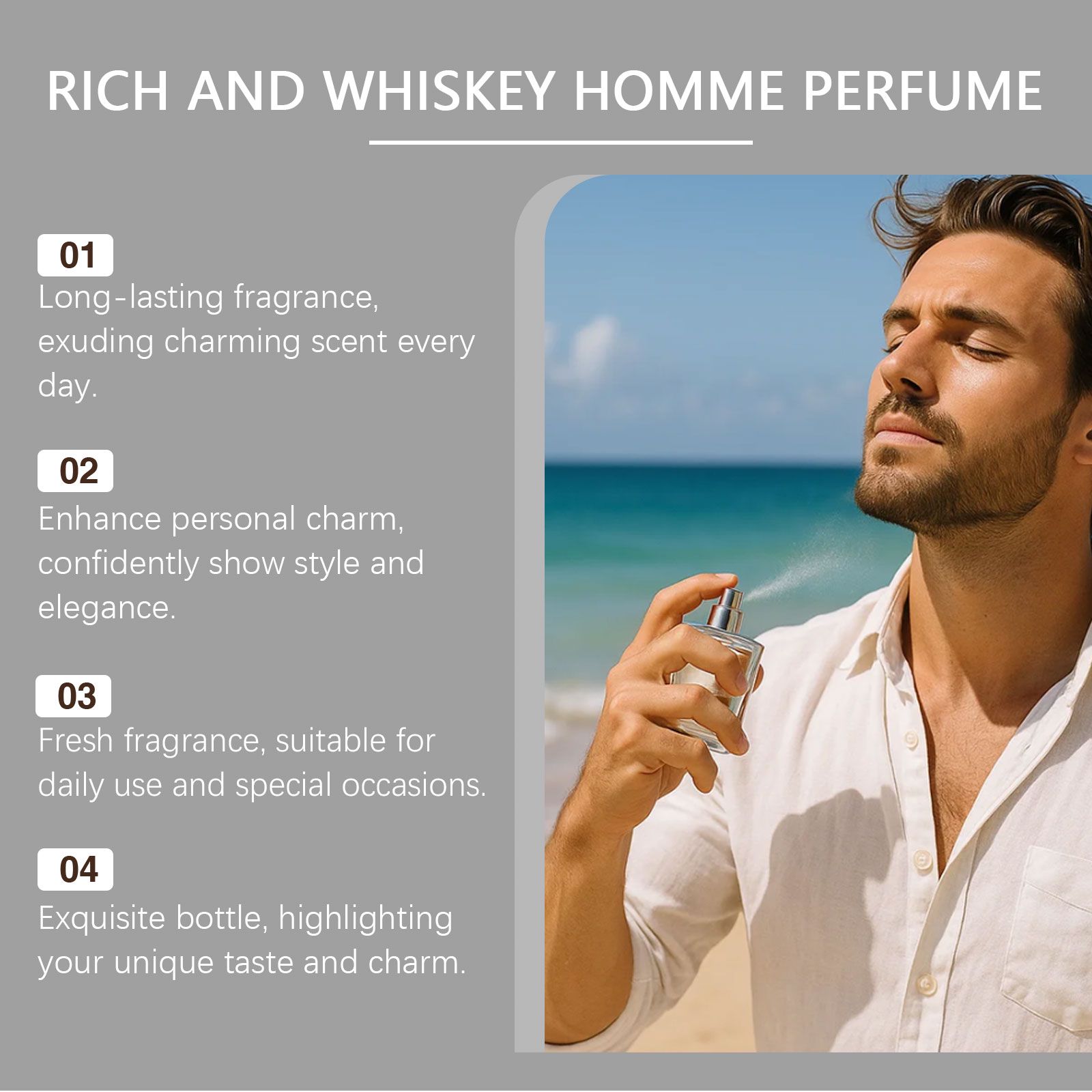 Men Charm Whiskey Perfume Vanilla Sandalwood Woody Long Lasting For Daily Wear
