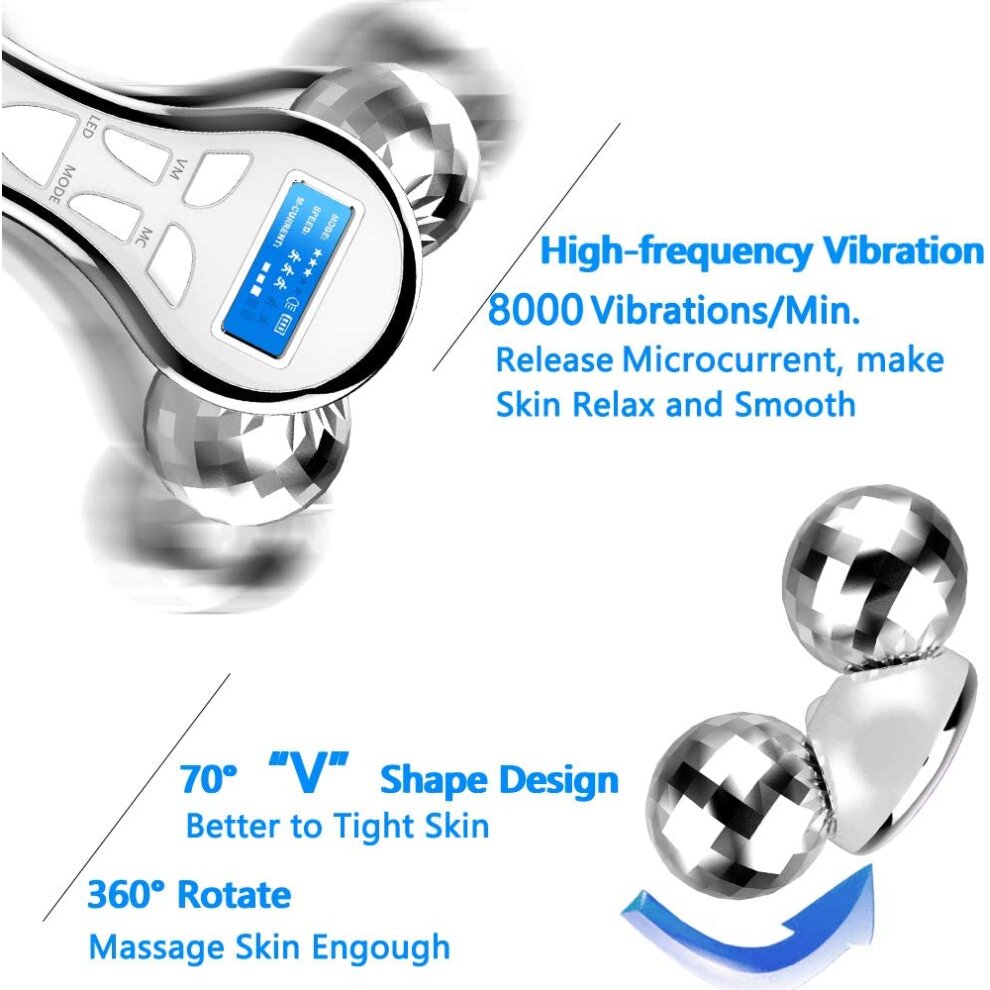4D Microcurrent Face Massager Roller Electric Rechargeable Face Lift Roller Arms Legs Massager for Anti Aging Wrinkles Facial Massager for Women