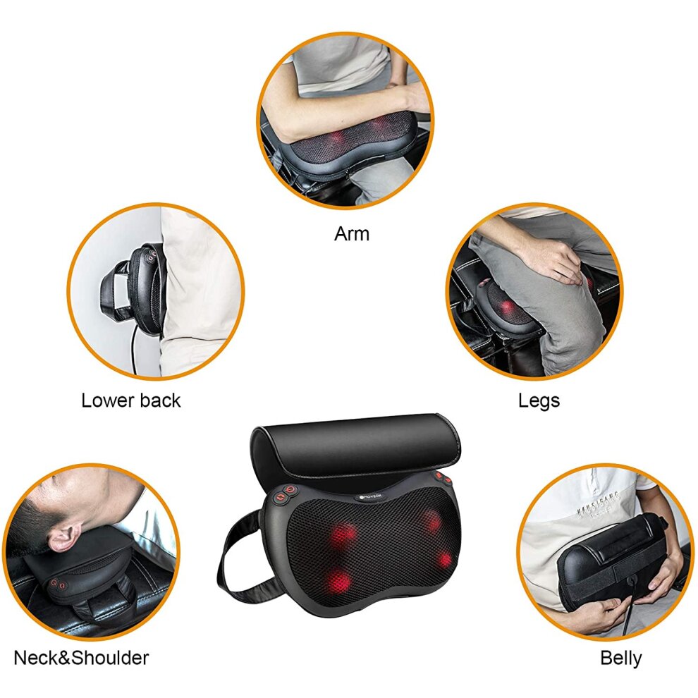 Electric Back and Neck Massager with Heat 4 Speed Modes Deep Shiatsu Massage Pillow for Muscle Pain Relief Tissue Kneading Massager Relaxation Gifts for Women Men Mom Dad Use at Home Office and Car