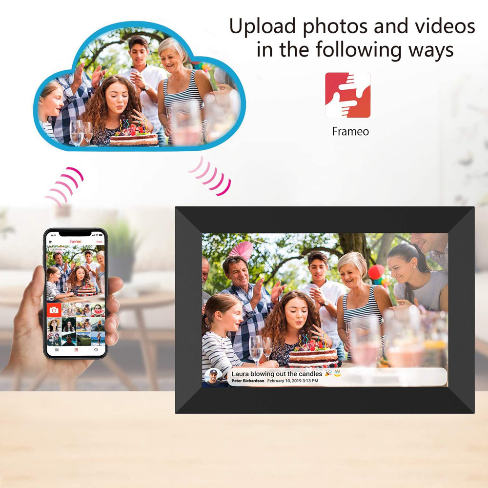 WiFi Digital Picture Frame 10 inch IPS Touch Screen Digital Photo Frame Supports USB SD Card Full HD Display Smart Electronic Picture Frame with Remote Control Christmas Gifts