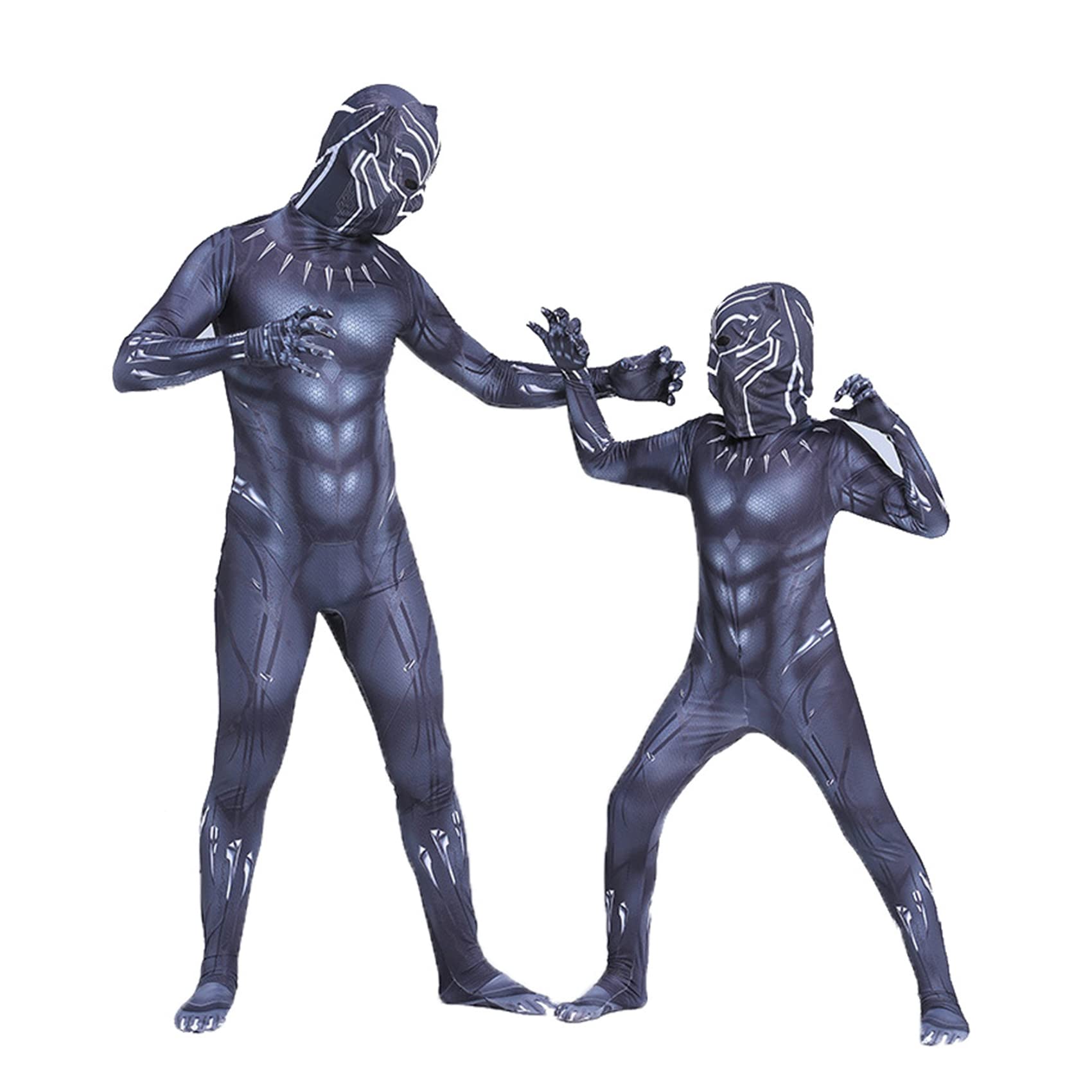 (7~8 Years) Black Panther Jumpsuit Kids Cosplay Costume Superheros Bodysuit Fancy Dress Outfits Anime Movie Roleplay Onesies for World Book Day