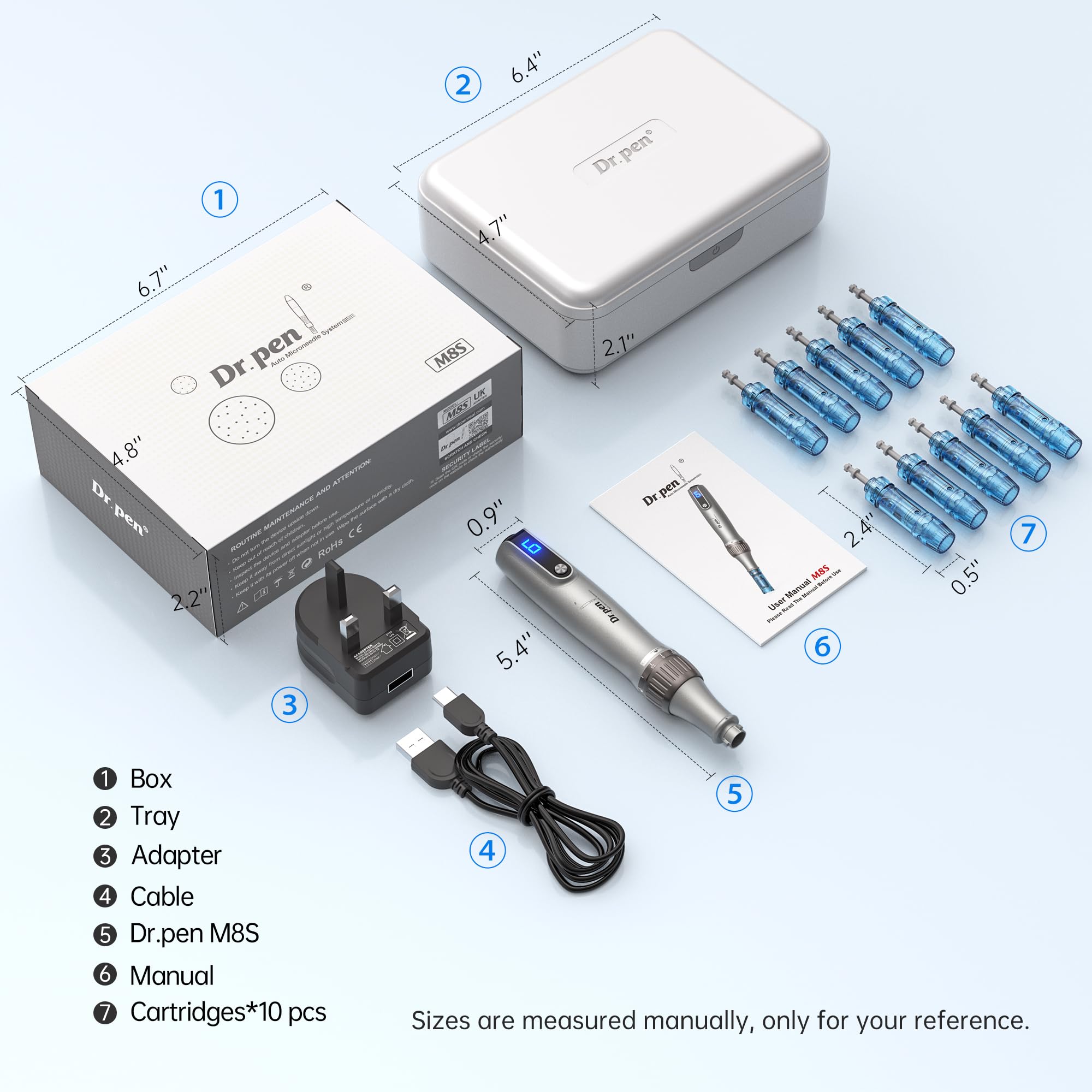 Dr.Pen M8S Wireless Microneedling Pen Kit Home Skin Care Tool for Anti-aging Acne Scars Wrinkles with Ten Nano Round Cartridges