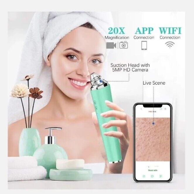 (White) Blackhead Remover Vacuum WIFI Visible Facial Pore Cleanser with HD Camera Pimple Acne Comedone Extractor Rechargeable Electric Black Head Suction Tool