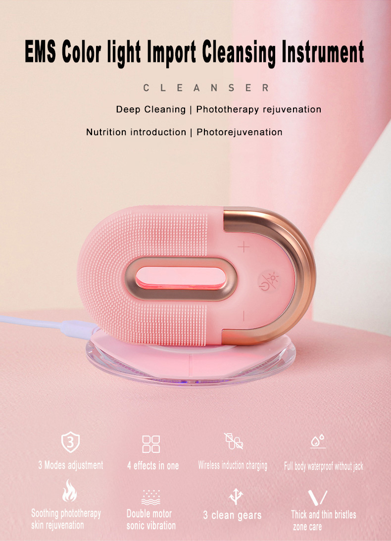 (Pink) Facial Cleansing Brush Electric Silicone Face Massager Waterproof Face Scrubber for Deep Cleansing Exfoliating Rechargeable