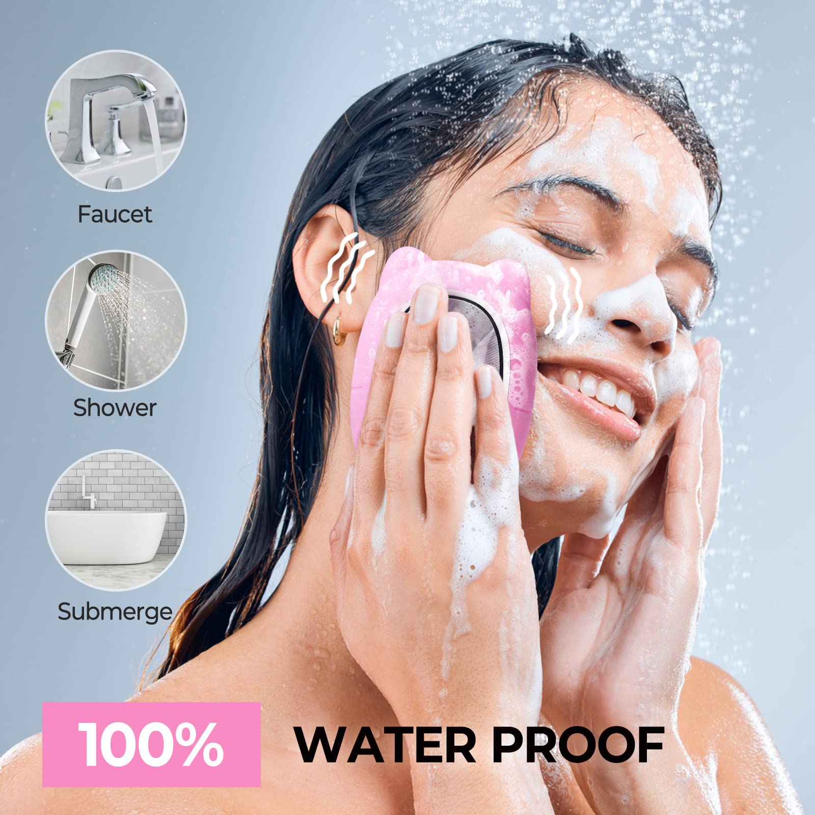 (Pink) Electric Face Scrubber Facial Cleansing Brush Vibrating Cleanser Machine for Exfoliating Waterproof  Rechargeble