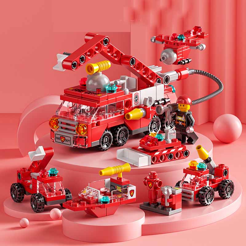 (SWAT~147Pcs) 6in1 3D City Street View Fire Truck Truck Castle Building Block Fit Lego